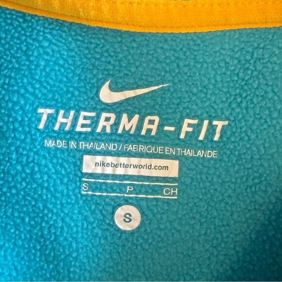Nike Therma-Fit Turquoise & Yellow Logo Cowl Neck Hoodie w Thumbholes Size Small - Picture 6 of 9